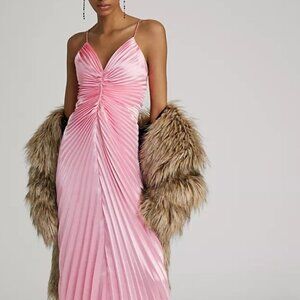 ANTHROPOLOGIE Delfi V Neck Pink Pleated Midi Dress